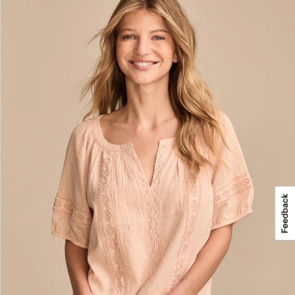 Lucky Brand Blush Lace Accent Blouse